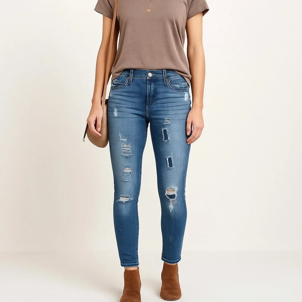 KUT from the Kloth Womens 10 Blue Skinny Jeans Distressed Stretch Mid Rise Denim